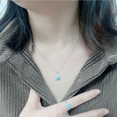 S925 Sterling Silver Ocean Heart Blue Gem European and American Fashion Jewelry Set